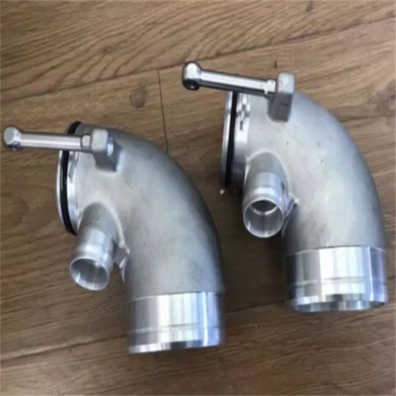 Red aluminium alloy 90-degree turbocharger elbow pipe for modified car engine bay