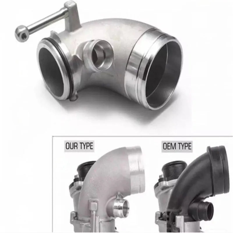 Red aluminium alloy 90-degree turbocharger elbow pipe for modified car engine bay