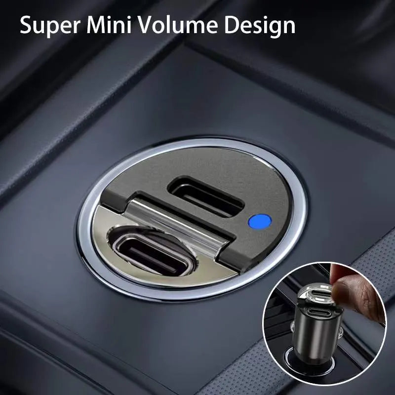 30W car cigarette lighter charger in zinc alloy with PD and QC fast charging support