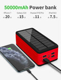 Large capacity solar wireless power bank in black with plastic shell and solar panel on front face