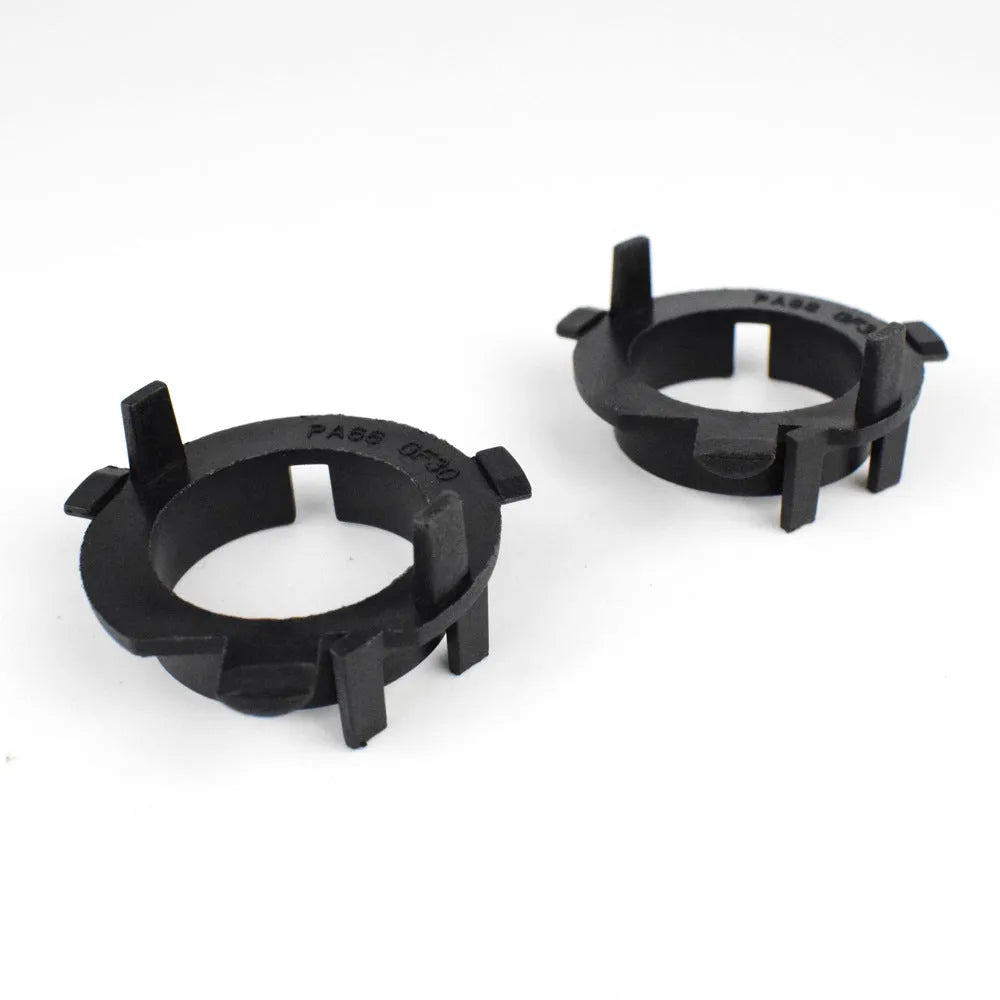 Black ABS plastic car LED headlight card holder measuring 3.8 by 3.7 by 1 centimetres.