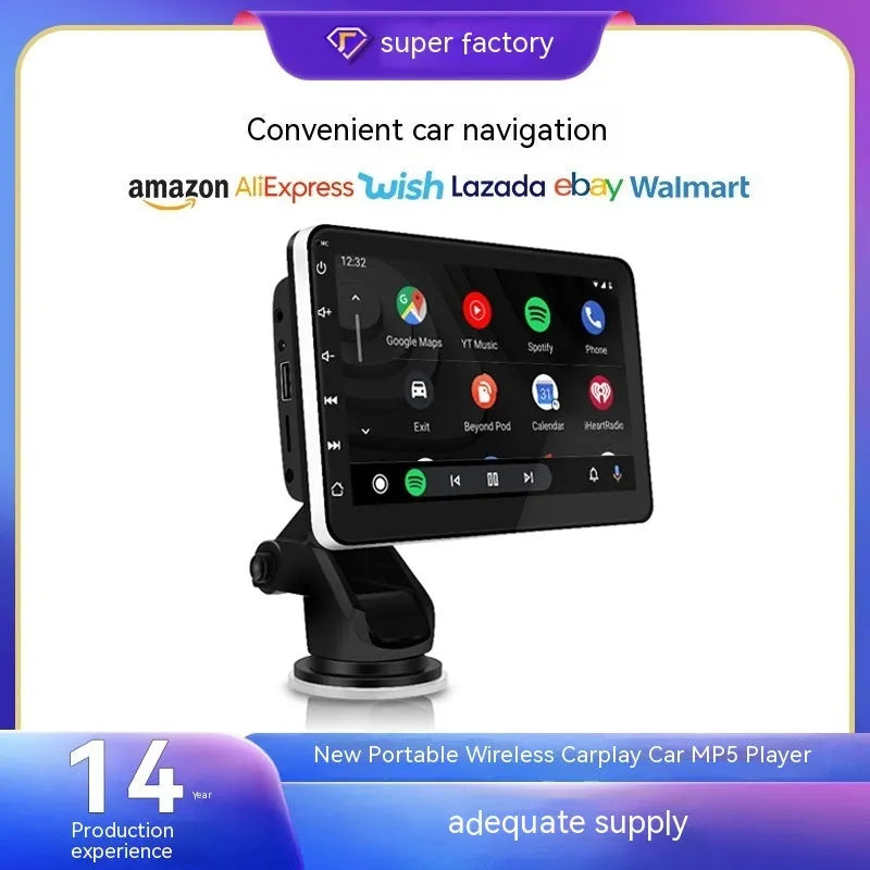 Wireless CarPlay car navigation system with 7 inch OLED screen and universal mounting brackets