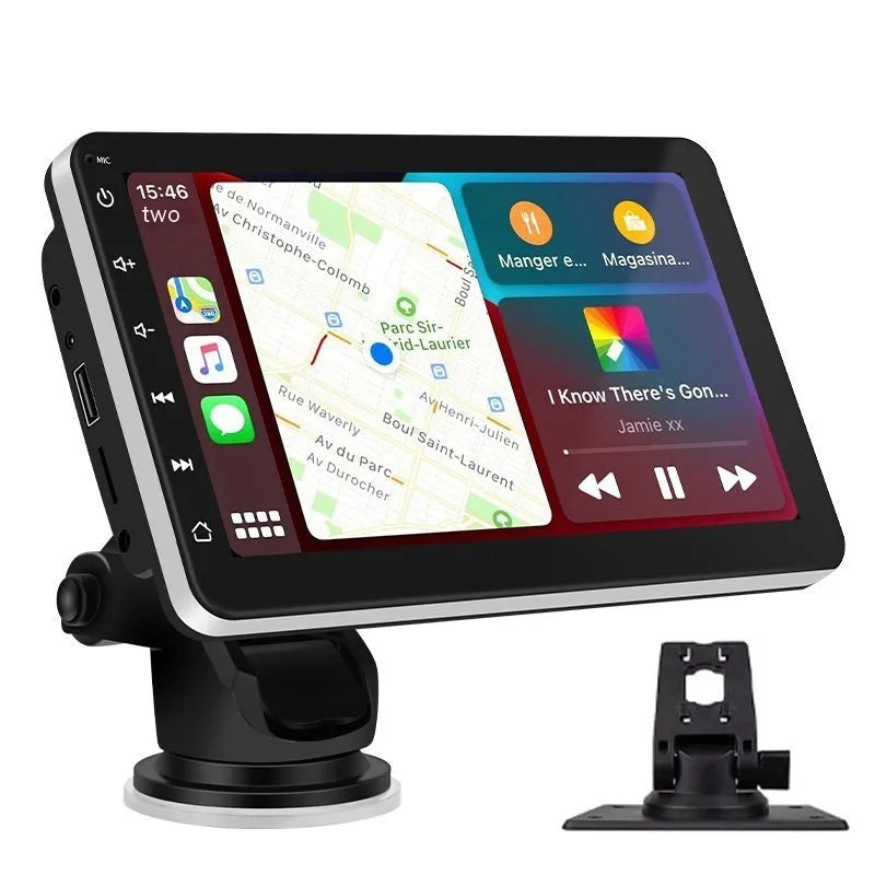 Wireless CarPlay car navigation system with 7 inch OLED screen and universal mounting brackets