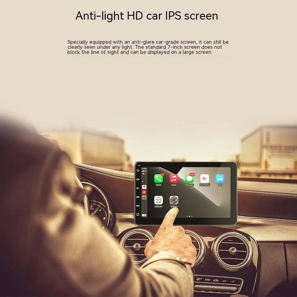 Wireless CarPlay car navigation system with 7 inch OLED screen and universal mounting brackets