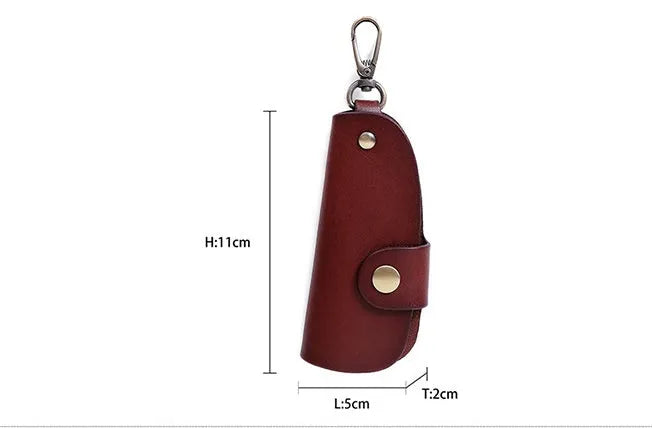 Genuine leather handmade key case in black, brown, coffee, or purplish red.