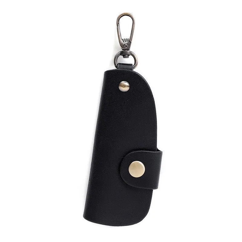 Genuine leather handmade key case in black, brown, coffee, or purplish red.