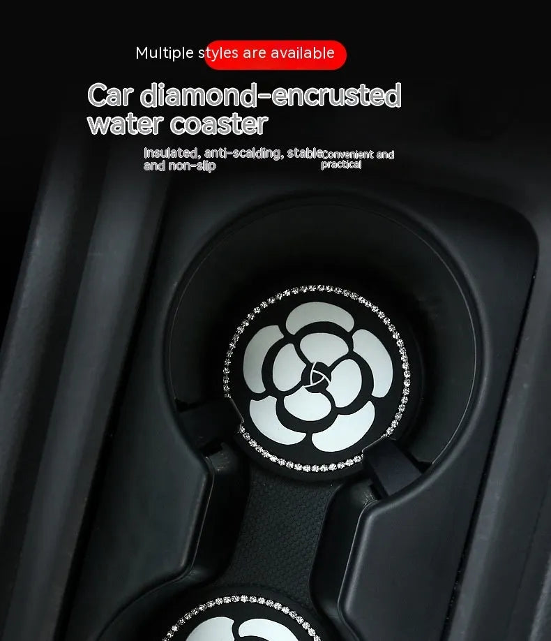 PVC universal non-slip car cup holder coaster mat in a checkerboard pattern.