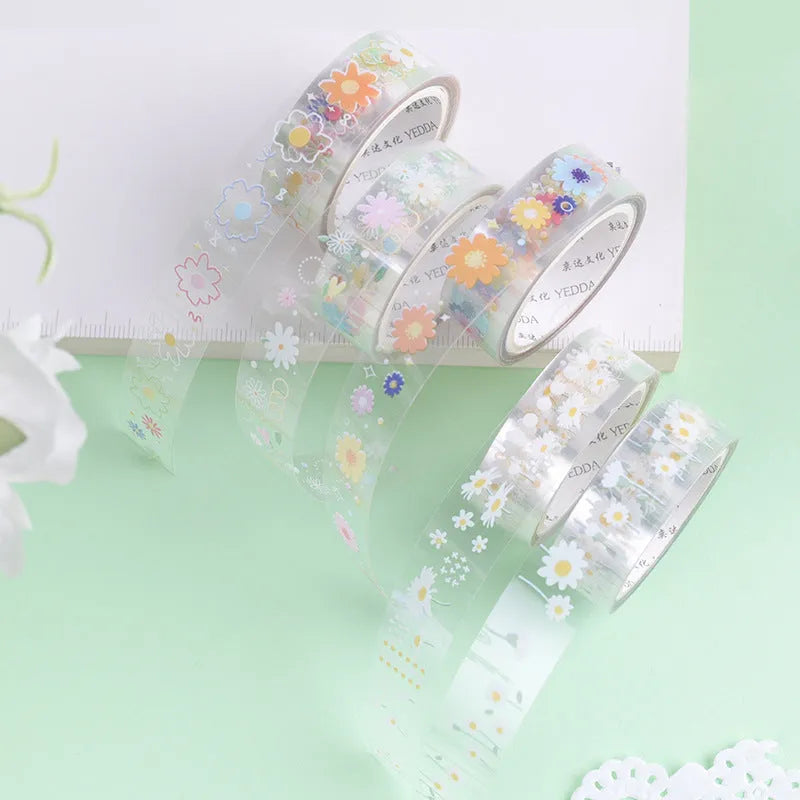 Transparent adhesive tape with Midsummer Daisy pattern, 1.5cm width decorative tape for diaries