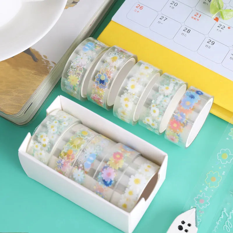Transparent adhesive tape with Midsummer Daisy pattern, 1.5cm width decorative tape for diaries