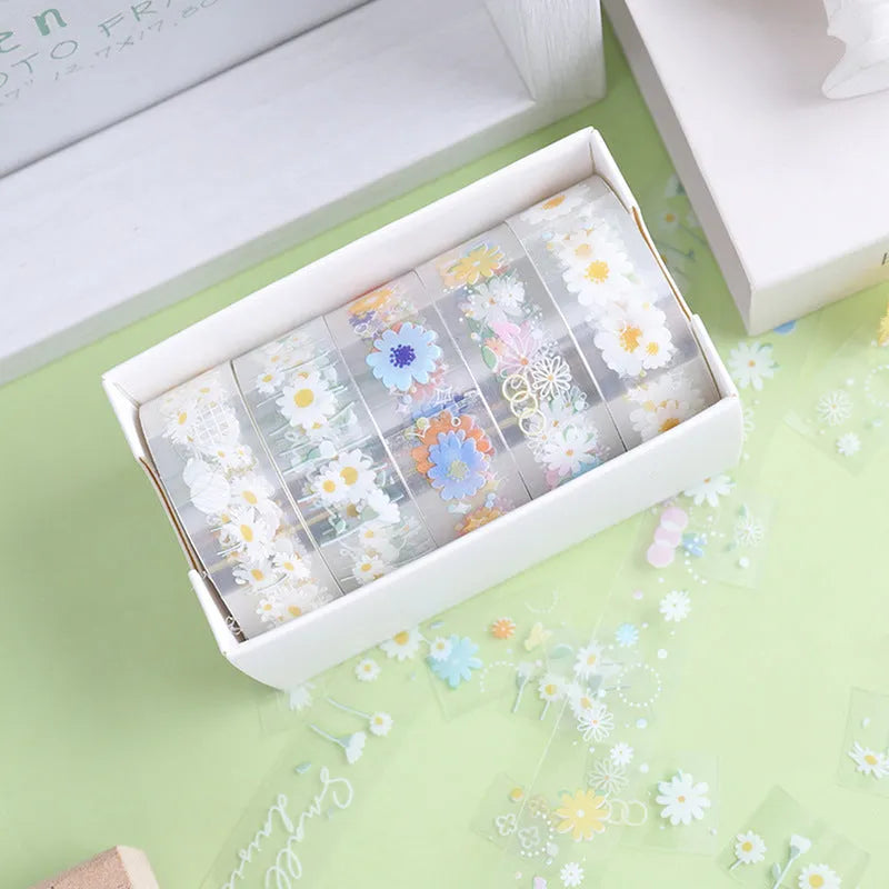 Transparent adhesive tape with Midsummer Daisy pattern, 1.5cm width decorative tape for diaries