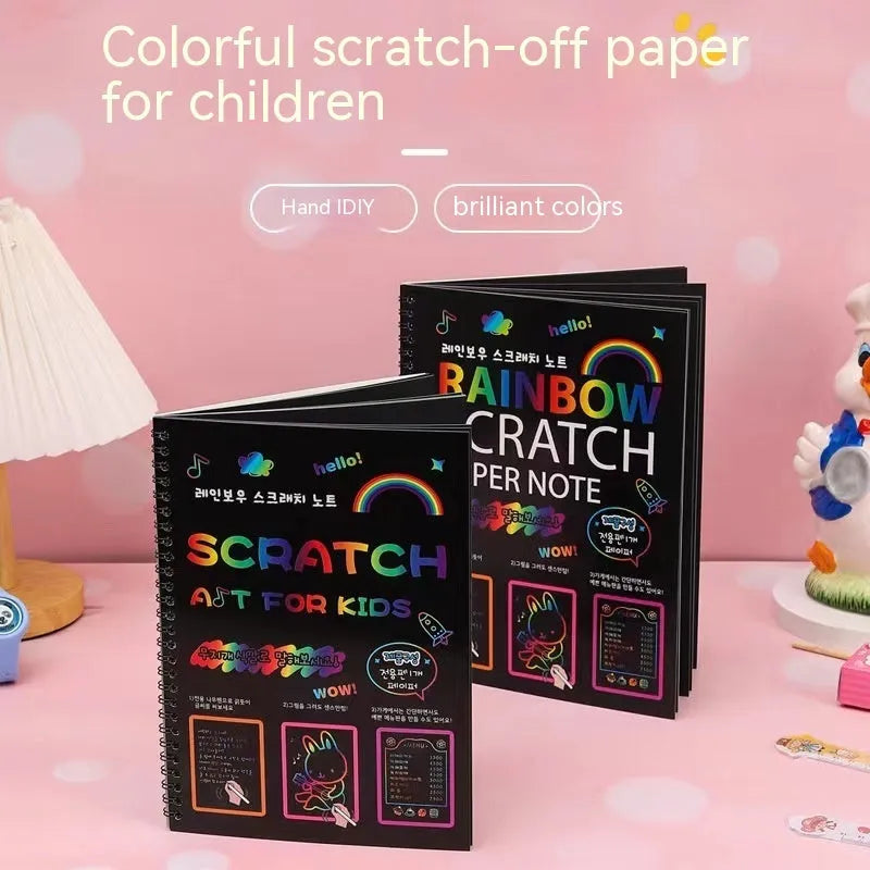 Children's large scratch art paper with colourful puzzle design revealed through scraping technique