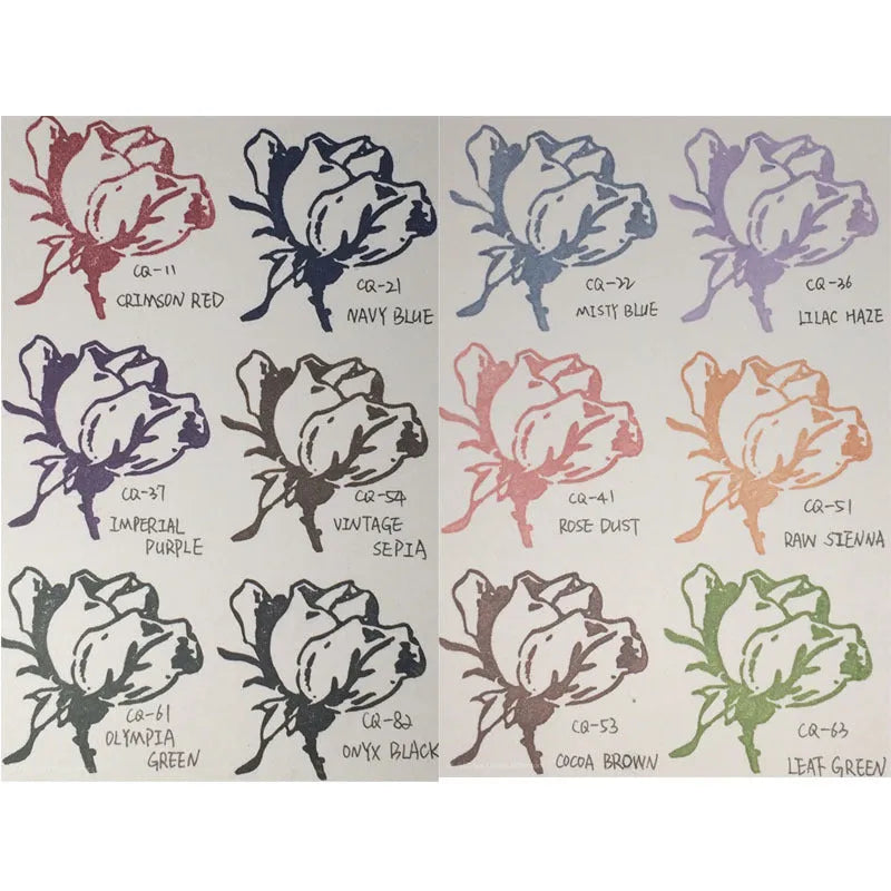 Rectangular oily ink pad for rubber stamps in Cocoa Brown, Fog Blue, Gray Pink, Green, or Leaf Green, measuring 0.3x5.7x1.7cm.