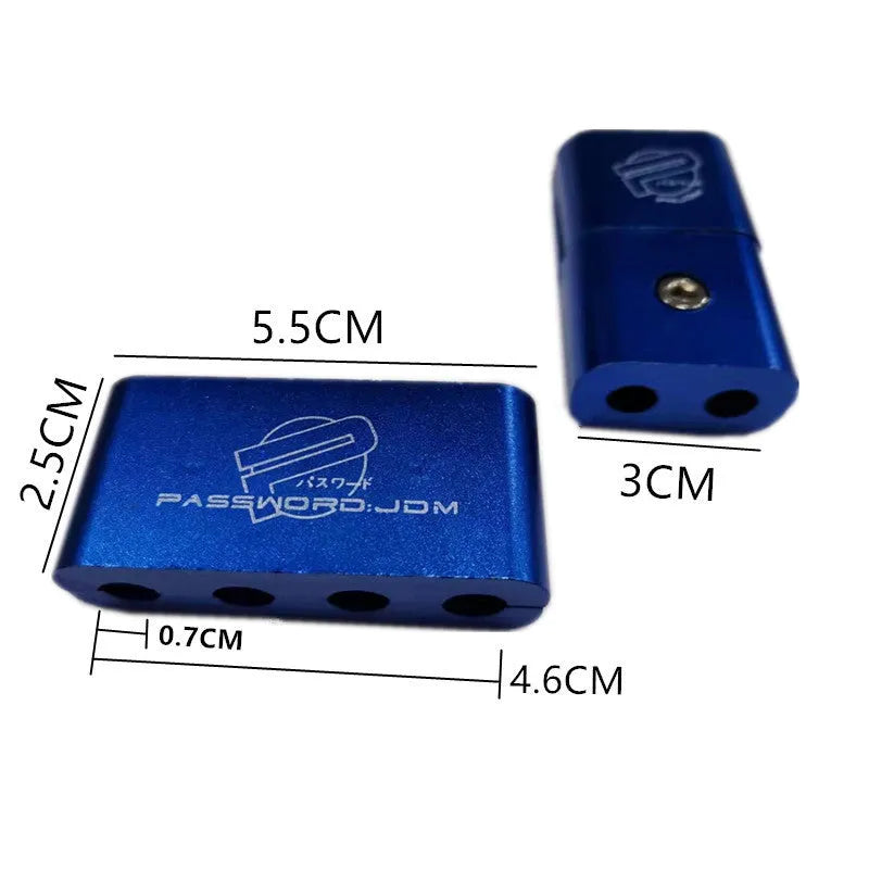 Three-piece metal car fastening clamp in six colour options, shown with dimensions 55x30x25mm.