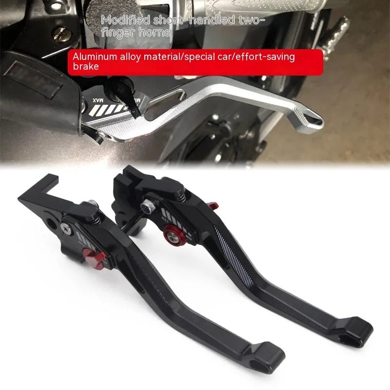 Metal motorcycle clutch lever with two-finger pull rod in assorted colours.
