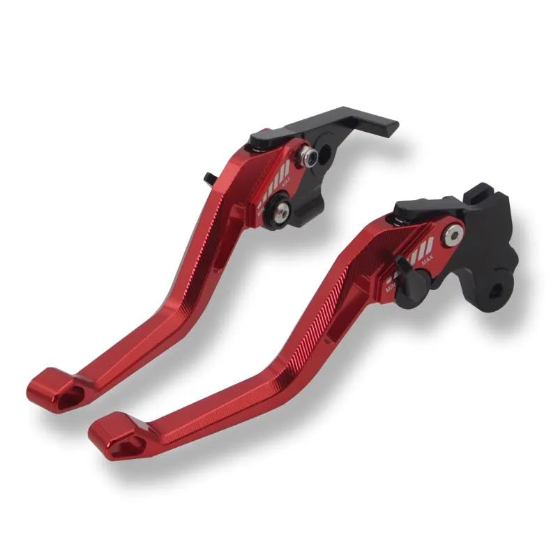 Metal motorcycle clutch lever with two-finger pull rod in assorted colours.