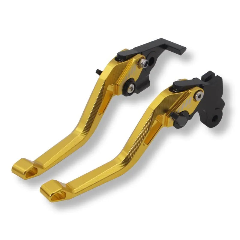 Metal motorcycle clutch lever with two-finger pull rod in assorted colours.