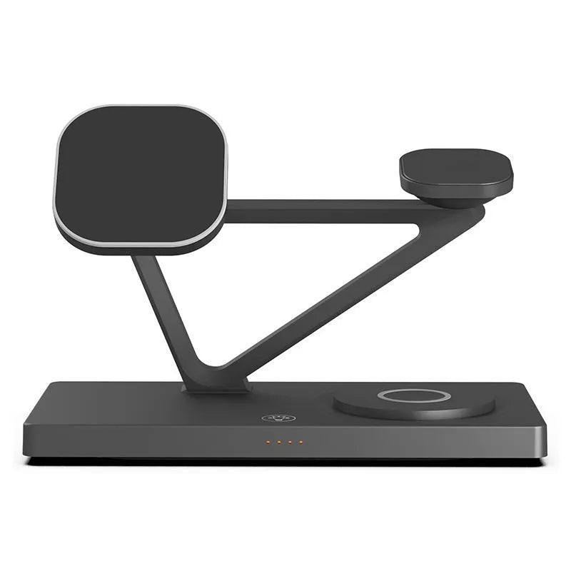 White five-in-one wireless charger with magnetic suction bracket, circular charging base, and integrated night light