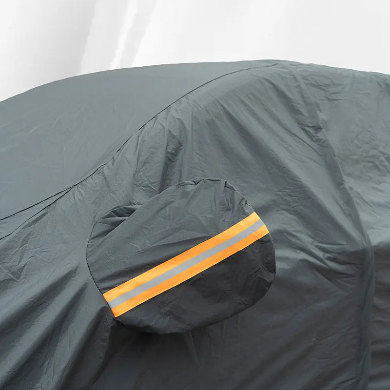 Grey thickened PVC chemical fibre car cover for Volkswagen vehicles, shown in size S, M, L, XL, or 2XL.