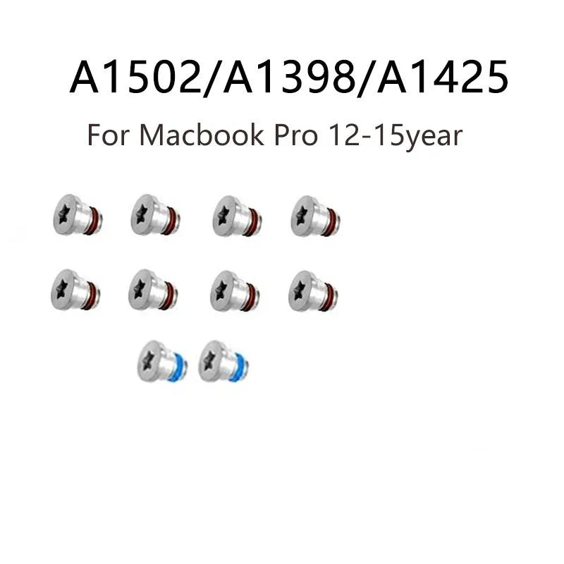 Ten small metal replacement screws for Apple MacBook Pro A1502, A1398, and A1425 bottom shell.