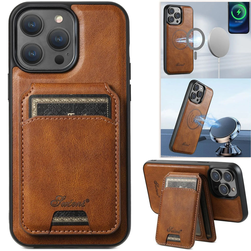 Magnetic card holder two-in-one phone case for iPhone with built-in bracket and card slot, black