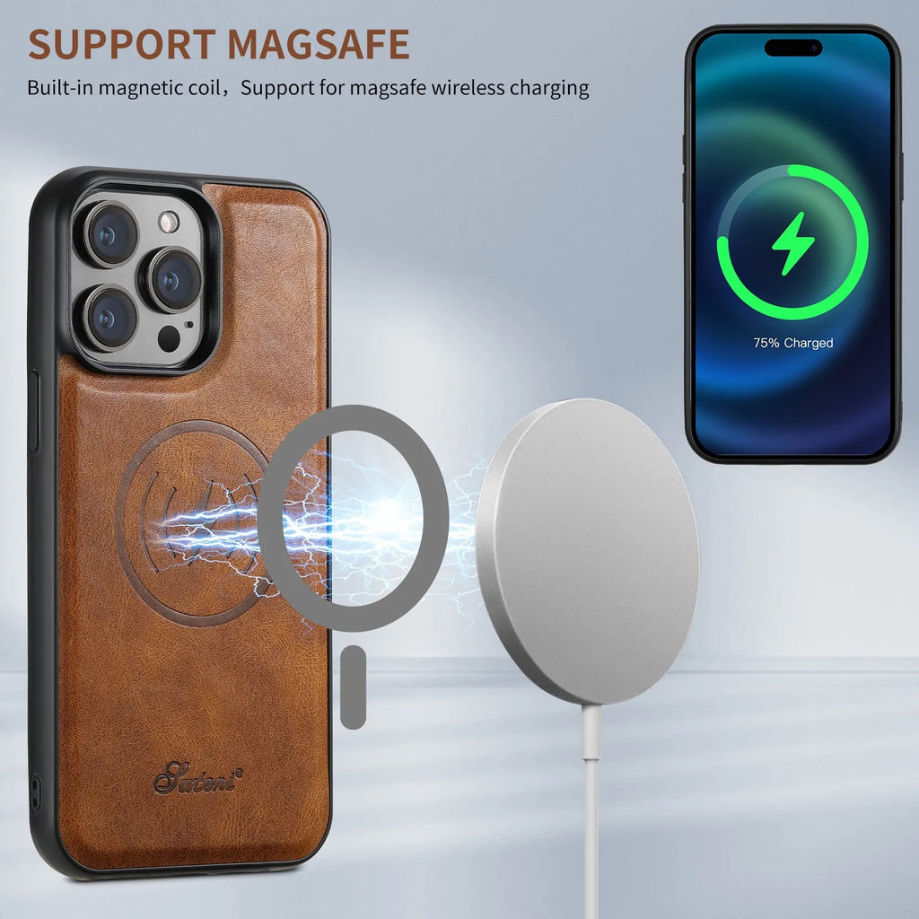 Magnetic card holder two-in-one phone case for iPhone with built-in bracket and card slot, black