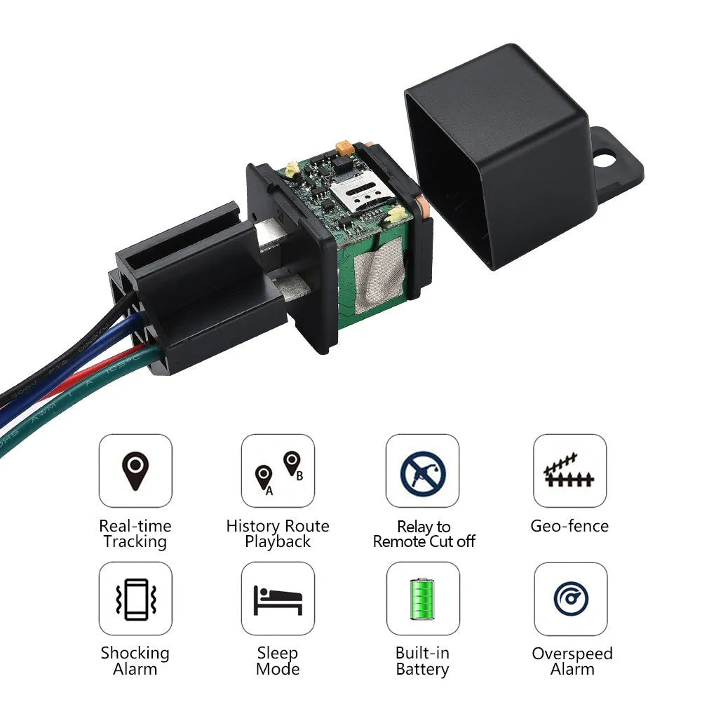 ST-907 GPS vehicle tracker with compact black ABS plastic housing for anti-theft security