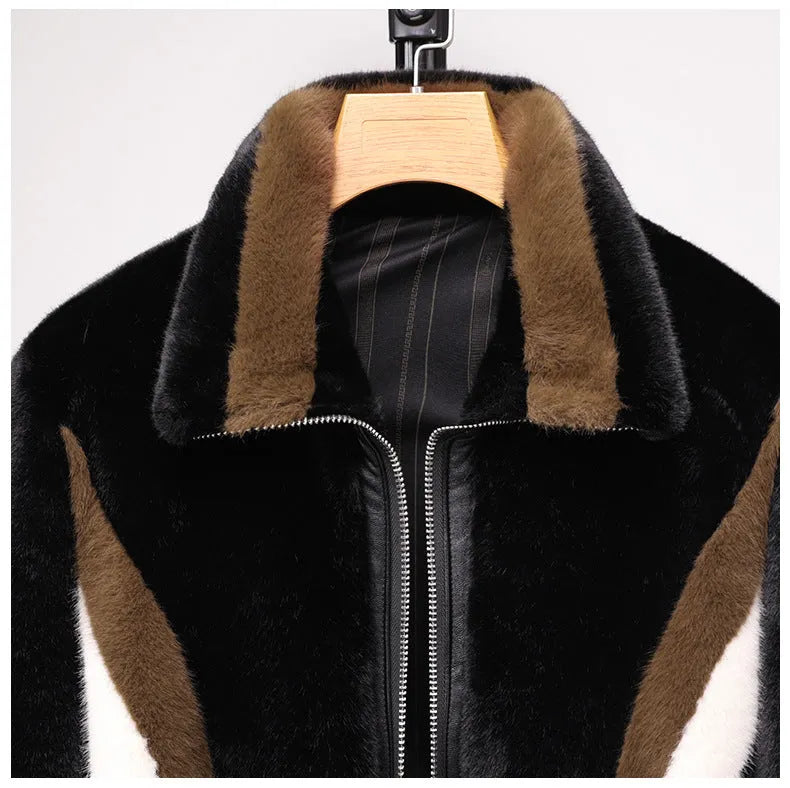 Men's black artificial fur winter jacket, city style, 50cm length, sizes M to 4XL