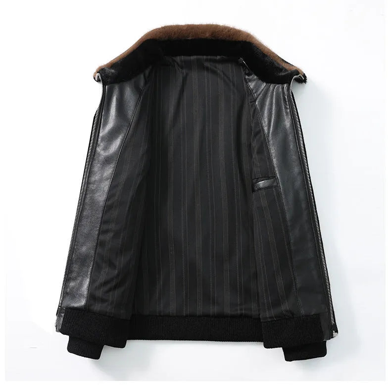Men's black artificial fur winter jacket, city style, 50cm length, sizes M to 4XL
