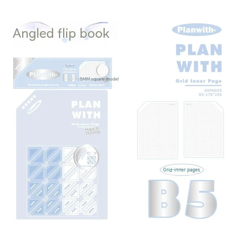 Oblique angle artsy ins style salt series notebook in A5 or B5 size with white or plaid blue cover