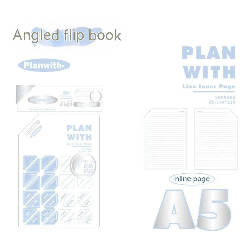 Oblique angle artsy ins style salt series notebook in A5 or B5 size with white or plaid blue cover