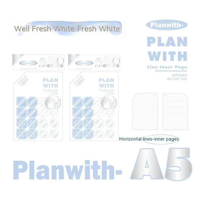 Oblique angle artsy ins style salt series notebook in A5 or B5 size with white or plaid blue cover