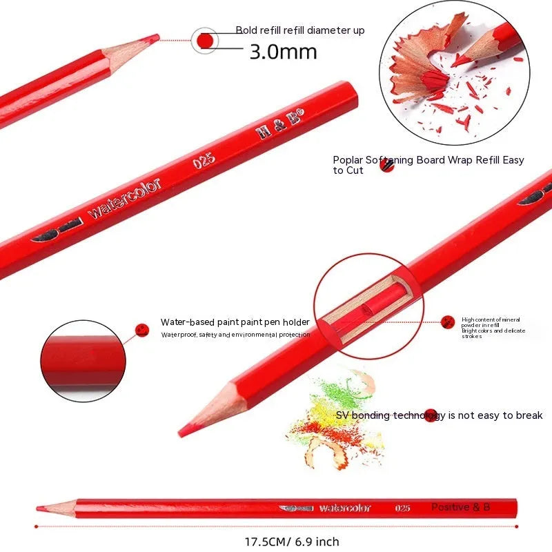 Water-soluble coloured pencil set with 24 colours in iron storage box for drawing and painting