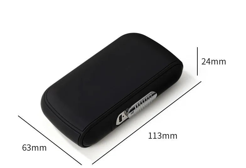 USB rechargeable cigarette case lighter in black holding 10 thick cigarettes, plastic construction
