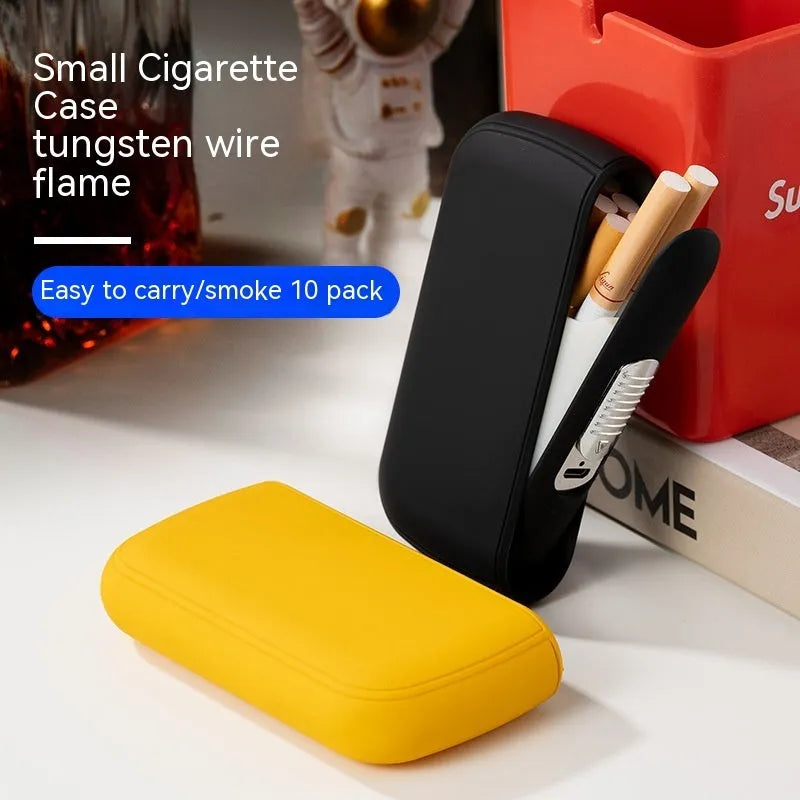 USB rechargeable cigarette case lighter in black holding 10 thick cigarettes, plastic construction