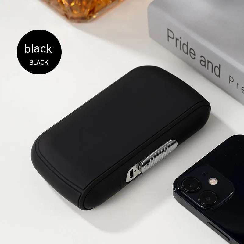 USB rechargeable cigarette case lighter in black holding 10 thick cigarettes, plastic construction