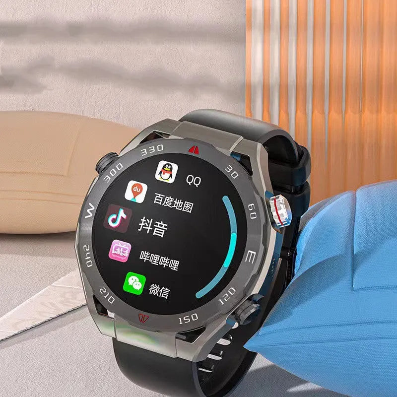 Smart watch phone with 1.43-inch IPS screen, ceramic body, silicone strap, black colour option