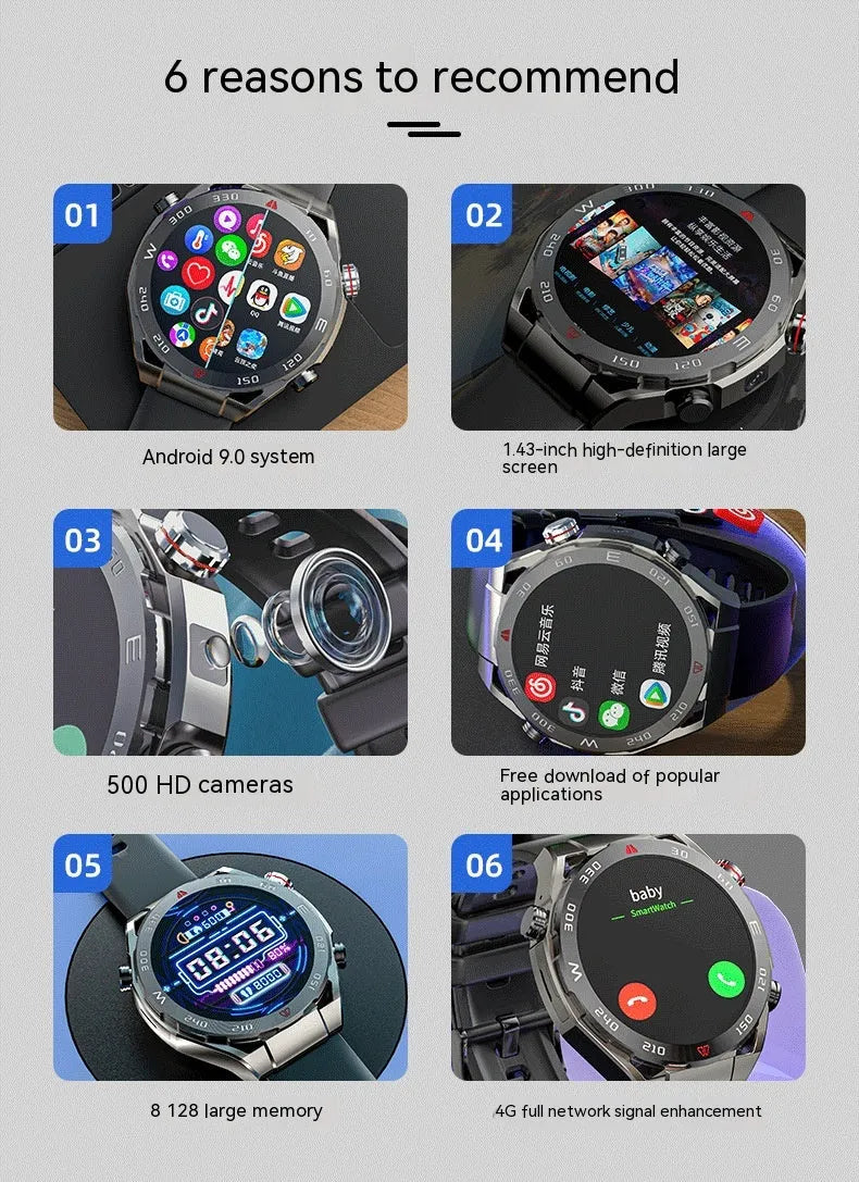 Smart watch phone with 1.43-inch IPS screen, ceramic body, silicone strap, black colour option