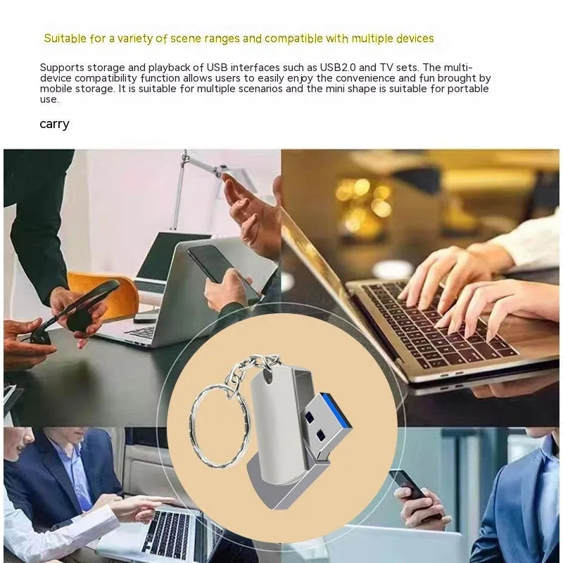 White metal rotating USB flash drive showing compact size and rotating mechanism