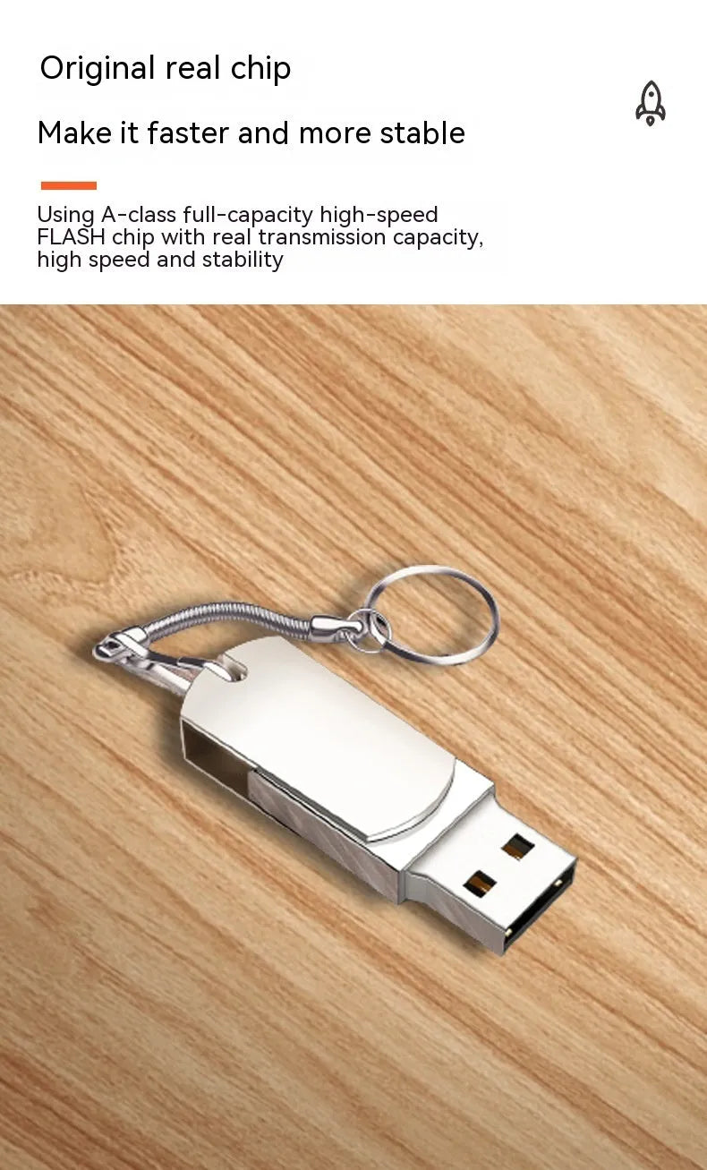 White metal rotating USB flash drive showing compact size and rotating mechanism
