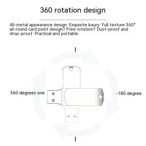White metal rotating USB flash drive showing compact size and rotating mechanism