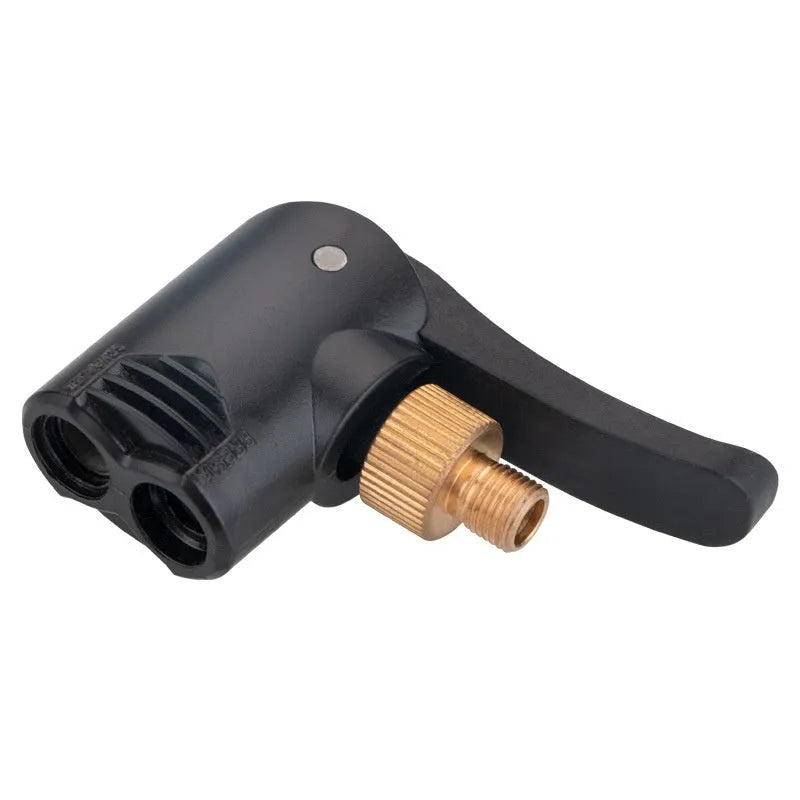 Two-in-one vehicle air pump inflatable nozzle with 16cm hose and two connector chucks.