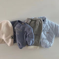 Children's blue long-sleeved cotton letter sweater on child front view
