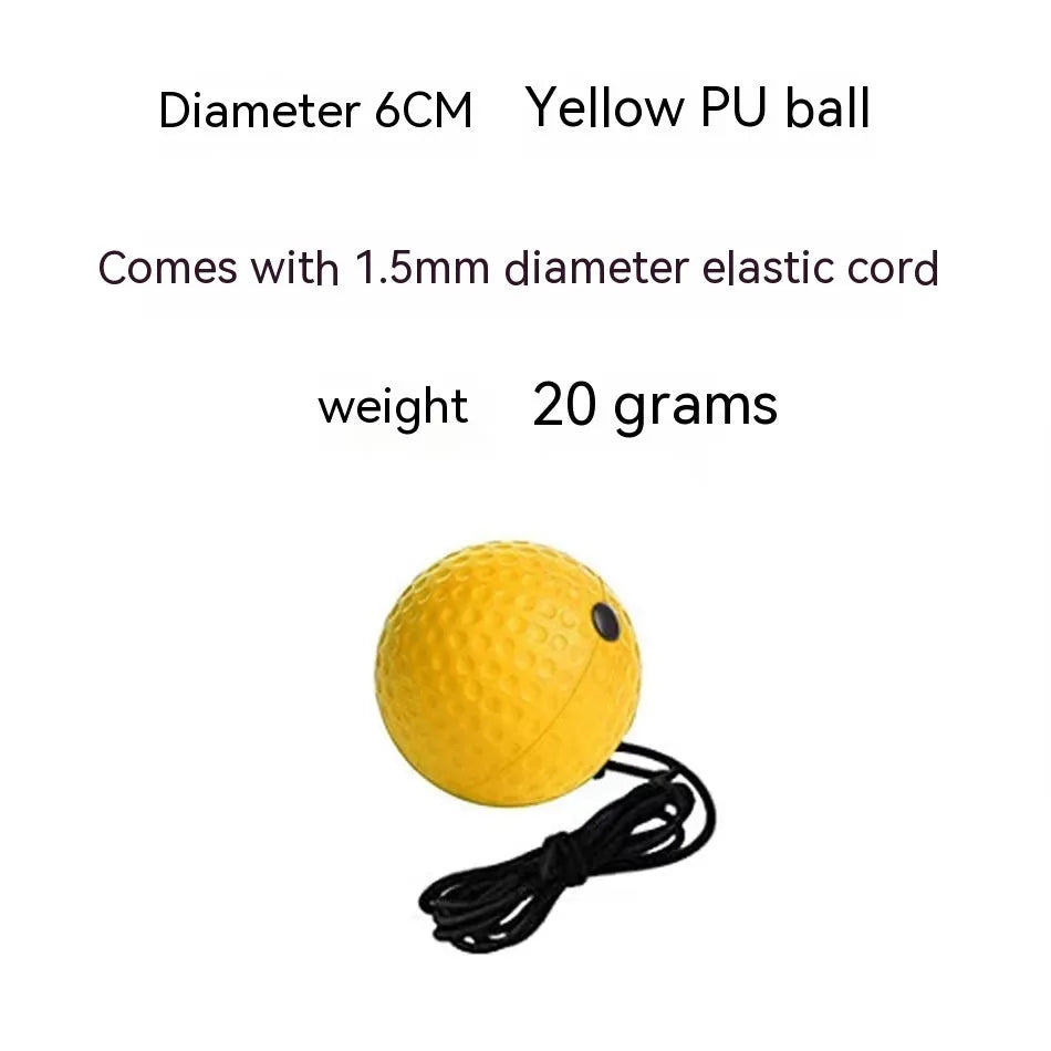 Head-mounted boxing reaction training ball with adjustable headband and choice of red, green, or yellow soft balls.