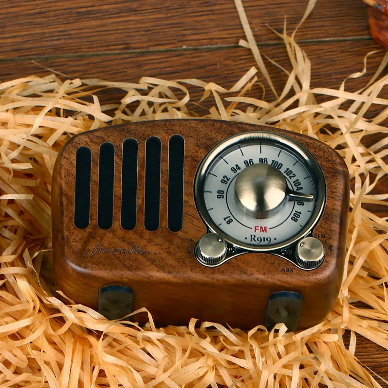 Retro wooden wireless mini speaker in cherry wood or walnut finish with compact design
