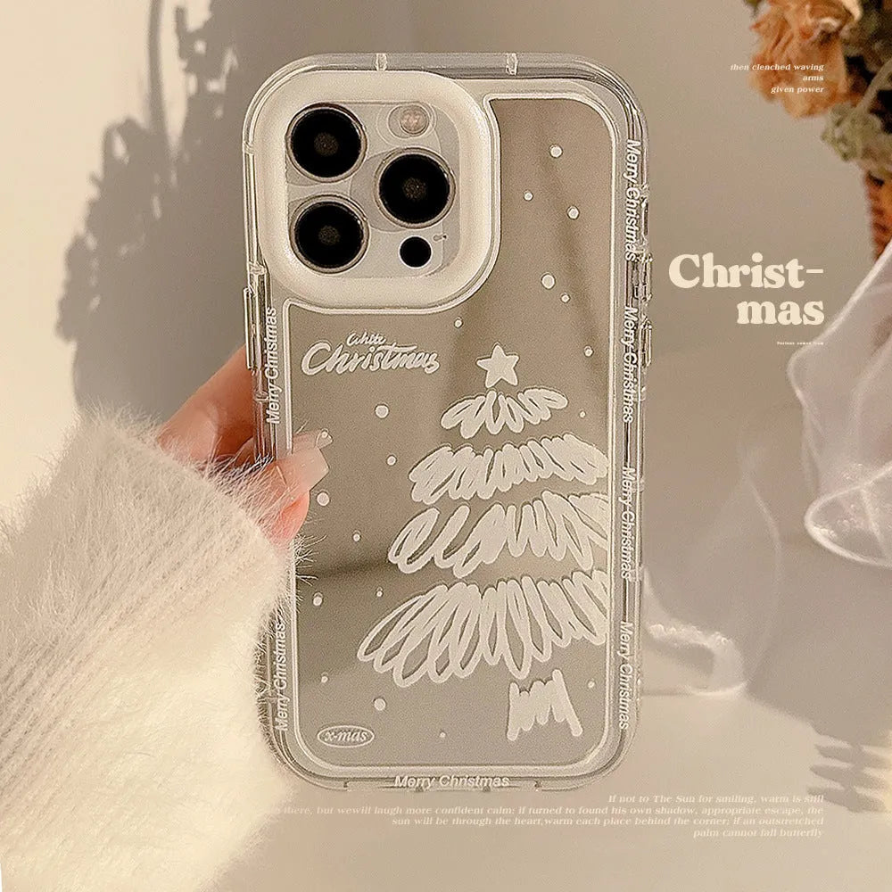 Snow White Christmas tree mirror iPhone case in hard TPU with painted finish and anti-fall function