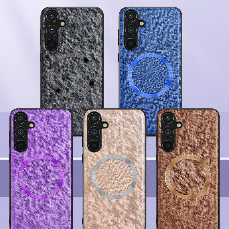 Magnetic protective cross CD phone case for Samsung in imitation leather with anti-fall and anti-fingerprint finish, Charming Purple colour