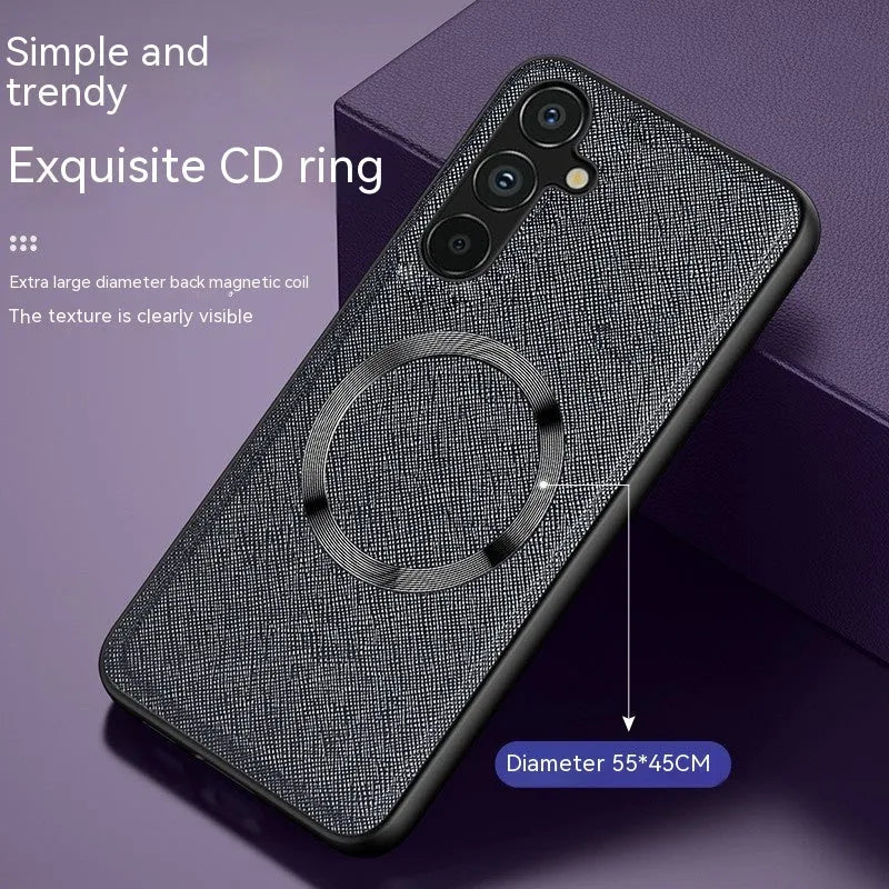 Magnetic protective cross CD phone case for Samsung in imitation leather with anti-fall and anti-fingerprint finish, Charming Purple colour