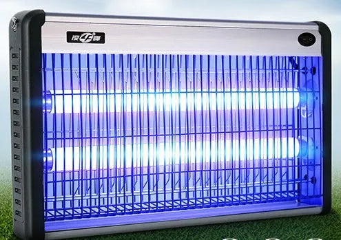 Blue electric mosquito killer lamp with UV light and internal grid for indoor fly and insect control.