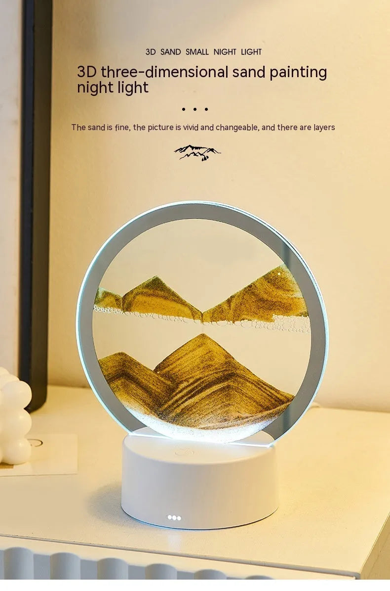 Creative gift quicksand lamp with acrylic lampshade and touch switch showing flowing sand painting in colourful light