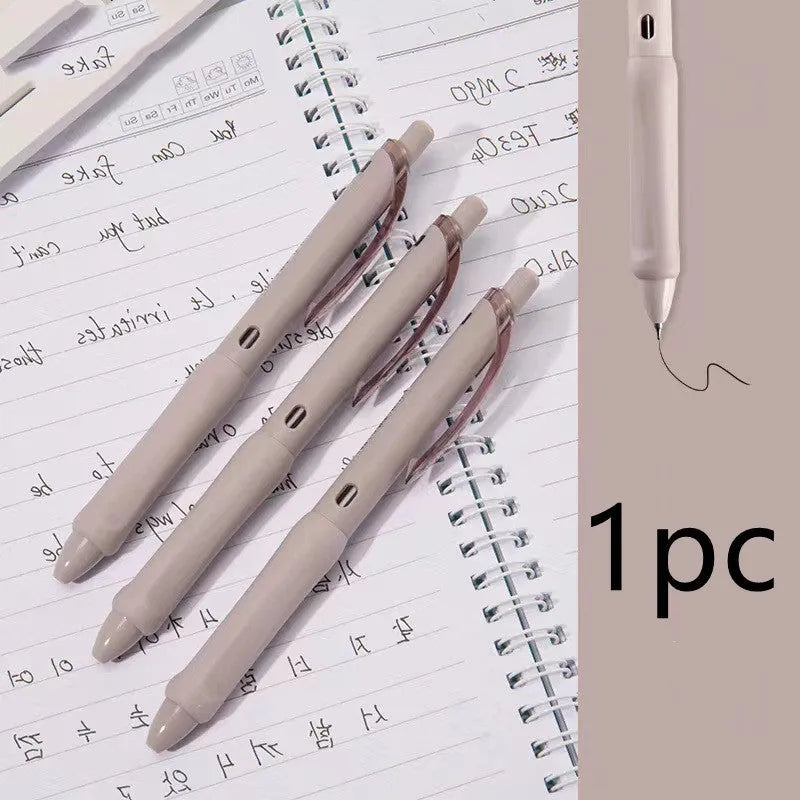 Macaron series press gel pen with 0.5mm tip in smoked brown, white, or powder colour.
